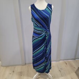 DKNY Blue and Green Striped Midi Dress